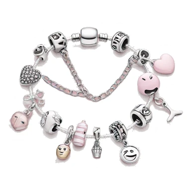 Silver pandora charm bracelet with light pink charms sticker