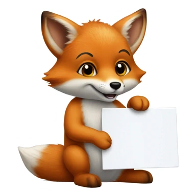 Detailled and photorealistic Baby fox with a blank sign sticker