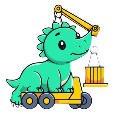 A crane lifting a triceratops sticker