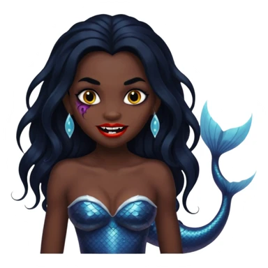A black mermaid who is also a vampire. Color theme is black also make the fangs visible sticker
