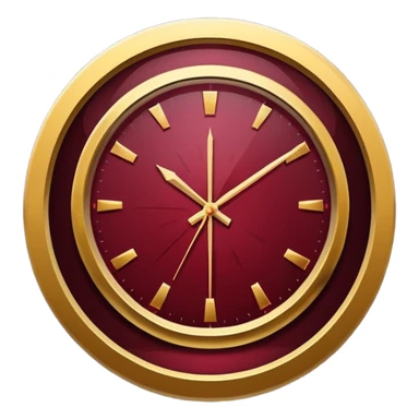 Minimalist icon of a powerful clock breaking through darkness, symbolizing important turning points. Black background, gold and wine red accents, strong shadows. Futuristic yet elegant. sticker