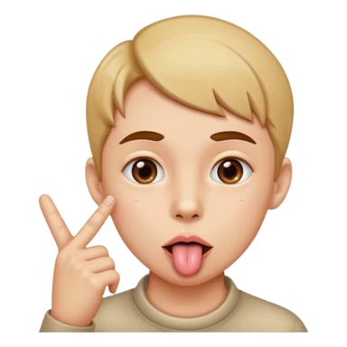 tongue out eyes looking a way pointer finger on chin￼ sticker