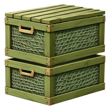 military green wooden boxes covered with camouflage net sticker