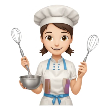 Young Pastry Chef – smiling, holding whisk and mixing bowl. sticker