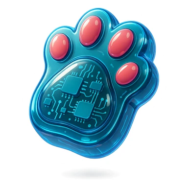 fluffy cat paw, glossy circuit style, shiny and tech-inspired, neon accents sticker