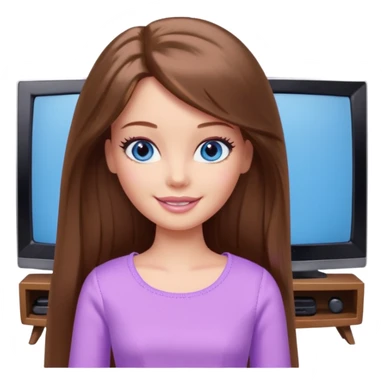 beautiful barbie girl with long brown hair, blue eyes and wearing light purple clothes watching netflix on tv sticker