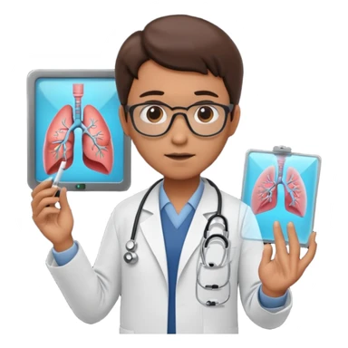 A 3D cartoon doctor examining a lung X-ray on a lightboard, medical room background, Memoji-style realism. sticker