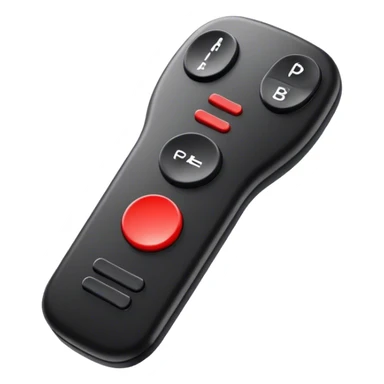 one black tv remote control with red border,  2Dimensions. The remote control have to have 4 buttons in black and one big one in red and the play sign sticker