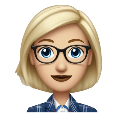 A bald aquiline nosed Caucasian woman with protruding blue eyes that are crossed outward, wearing square plastic eyeglasses, a baseball hat, small hoop earrings, a plaid men's tuxedo with blue plaid overcoat red bowtie and pants sticker