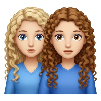sisters, one has brown eyes, long curly brown hair, the other one has straight blond hair and blue eyes sticker