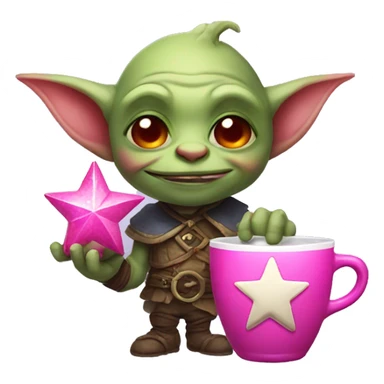 Goblin is holding a star cup with a pink sprite sticker