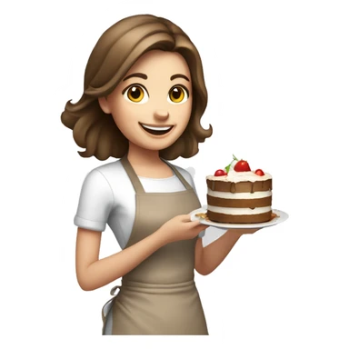 happy white girl- brown hair- cooking holding food cake  sticker