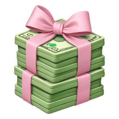 a stack of money with a light pink bow wrapped around it  sticker