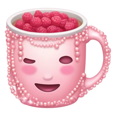soft pink mug filled with steaming hot raspberry tea, decorated with blush pink pearl and sparkly embellishments (aesthetic, cute) sticker