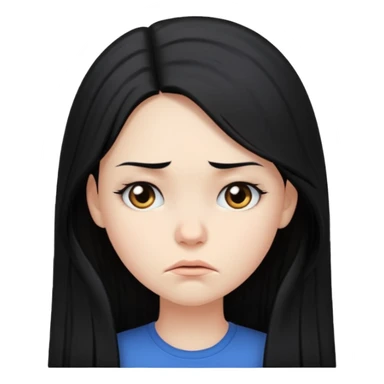 pale girl with long black hair frowning sticker