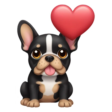 Black and tan frenchie dog holding heart  sticker