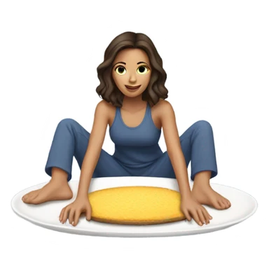 Brunette girl in sweatsuit on top of platter sticker