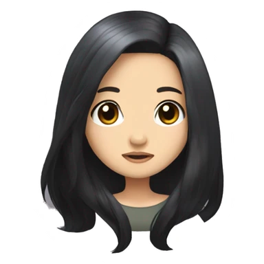 a chibi twitch style emote of a brunette person, she has long black hair sticker