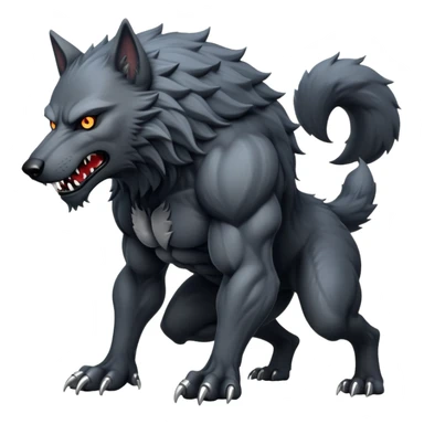 cinematic-noble-fierce-werewolf-full body on all fours-emoji, poised-and-imposing, with a tall, lean, and muscular wolfish frame inspired by the brutal, imposing shape of the beast from Berserk, fur rippling in shades of midnight black and silver, massive paws with razor-sharp claws, elongated limbs and fangs, eyes glowing with an intense, primal ferocity, reflecting the untamed power of the wild moonlit night; rendered with realism like a wolf hunched over battle ready pose ready to attack sticker