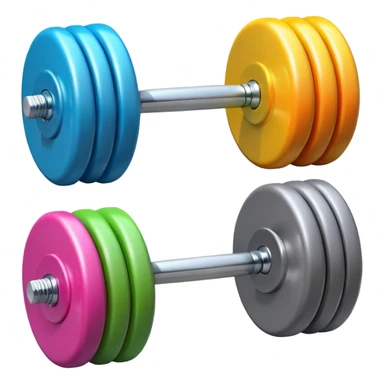 “3D glossy emoji of a dumbbell, bright colors, shiny plastic texture, soft reflections, cute rounded style, high detail, fitness icon, clean white background.” sticker