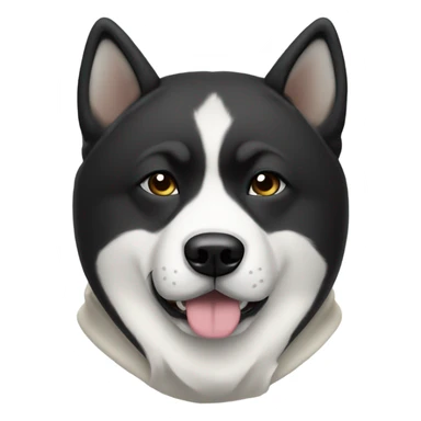 Solid white Akita wearing a black hoodie sticker