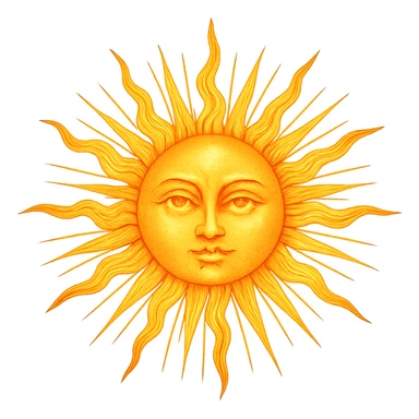 celestial sun with radiant rays, glowing sticker