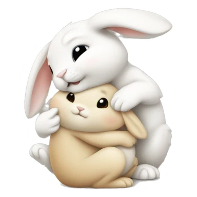 white bunny hugging beige bunny sticker