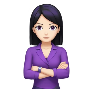 Nico Robin with black hair, purple outfit, arms crossed sticker