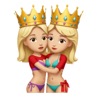 Blonde Queen with crown in Bikini kissing servant sticker