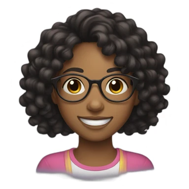 smiling black teenager girl with long black curly hair and round glasses sticker
