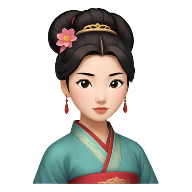 Cinematic Realistic Serene Mulan Portrait, showing Mulan (chest and above) with radiant, smooth skin and delicately detailed dark hair swept back in a neat bun. Her gentle, reflective expression is captured with soft natural lighting that highlights the nuanced textures of her features and traditional attire in muted hues. The composition glows with an inviting, natural radiance and subtle shadows, evoking a calm and introspective mood that speaks of quiet strength and enduring beauty. sticker