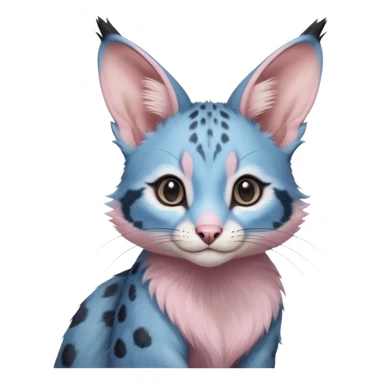 Pastel Pink, blue-pointed, soft natural realistic romantic vintage antique divine beautiful elegant pretty precious cute young youthful  Fakémon-Pokémon-opossum-feline-mouse-serval-caracal-chinchilla-Minccino-Cinccino-Meowstic-rodent-hybrid-creature with a big fluffy bushy tail (full body) sticker
