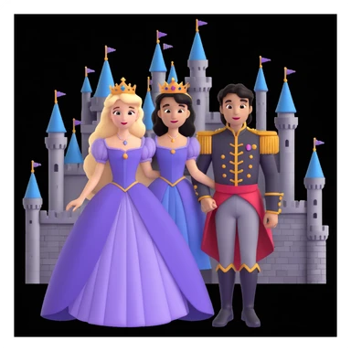 prince and princess Disney dress close up photo in castle background sticker