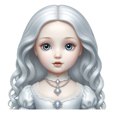 Cinematic, Ultra realistic 32k HD, hauntingly beautiful porcelain doll, Balanced features, highly detailed, glowing with silver light, high shine, remembrance, a painting of white silver, fanciful, enchanting, ghostly. The image is so lifelike it could leap off the canvas at any moment sticker