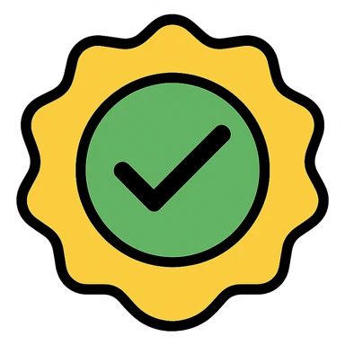yellow badge with checkmark icon sticker