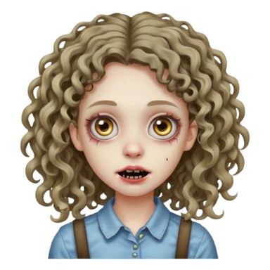 uma garota zumbi com o cabelo cacheado meio ondulado que usa aparelho cabelo grande sticker