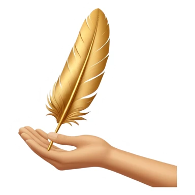 3D perspective hand holding premium golden ink feather sticker