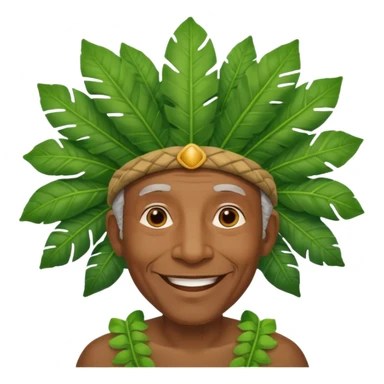 a old black man with jungle wearing a large leaf headgear bye  sticker