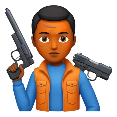 Transformer oranger and black with blue uses a gun sticker