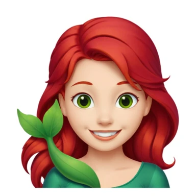 Ariel from The Little Mermaid, red hair, green tail, inspired by the reference provided, Apple style emoji sticker