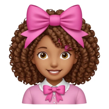 Uma menina morena cacheada com laço rosa no cabelo sticker