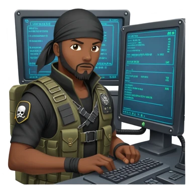 african-american mercenary black ninja pirate hacker terminal command center sticker