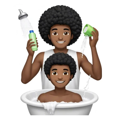 Black guy with black hair happy to wash his hair with shampoo Afro hairstyle give me more than 1️⃣ give me options sticker