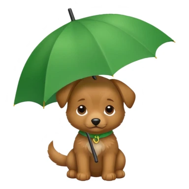 baby dog hold small green umbrella sticker