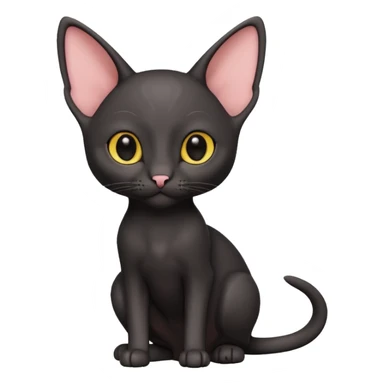 A 3D cartoon black Oriental Shorthair cat with bulky body, tall ears, Nice fur, dark cinematic background, Memoji-style. full body or half body. sticker