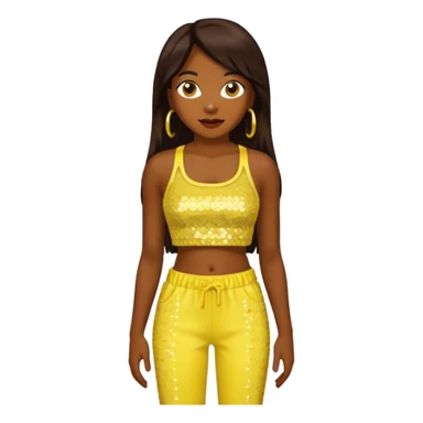 Chilli from TLC with long dark brown hair, yellow sequin crop top and pants, dark skin  sticker