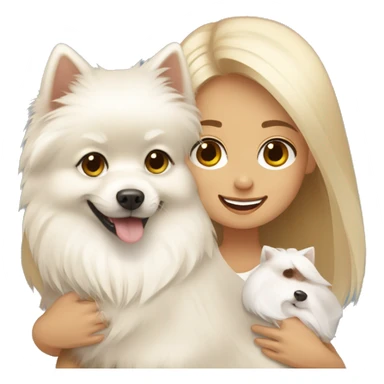 Blond girl hugging white Pomeranian and brown Pomeranian  sticker