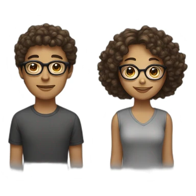 A straight haired girl with a curly haired guy with specs sticker