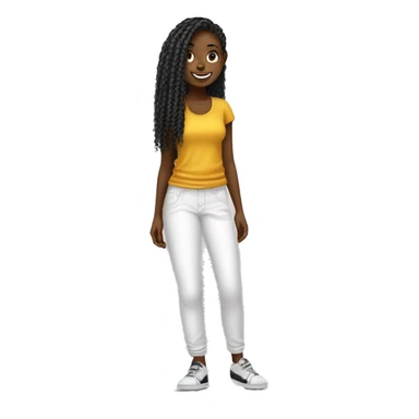 une fille africaine les cheveux tressés portan un tshirt blanc un pantalon noir des baskets blanches et souriante. sticker
