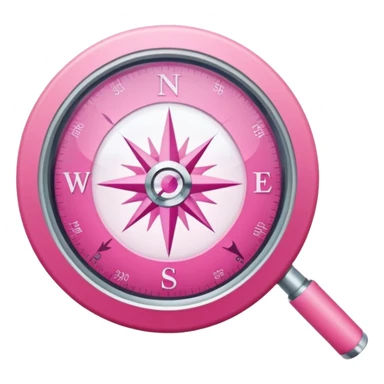 mix light pink dark pink and white girly internet compass logo with a small magnifying glass sticker